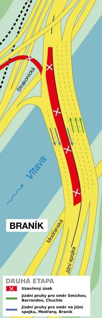 Mapa &#8211; dopravní omezení ve II. etapě