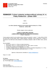 250514 - Pozvánka - REMINDER - Cvičení Holešovice 2025