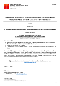 250611 - Pozvánka Reminder - TK - Otevření Domu Přemysla Pittra