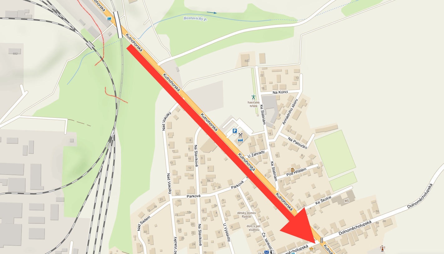 Mapa s vyznačením rekonstruovaného úseku komunikace Kutnohorská